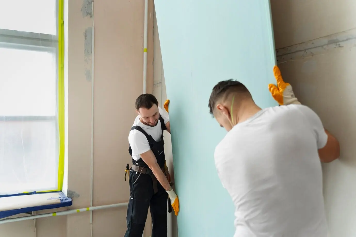 Medium shot of people in construction working together